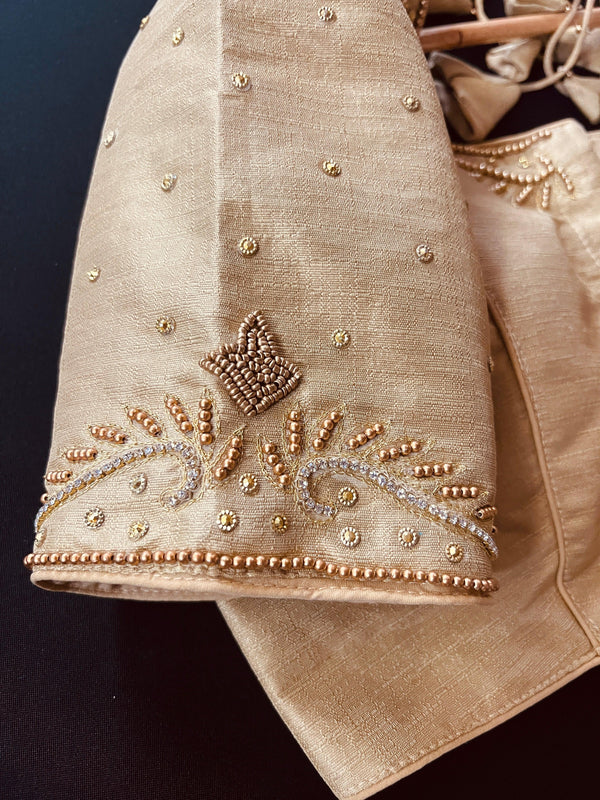 Light Gold Color Raw Silk Ready to Wear Blouse | Handwork Blouses | Padded Blouse | Size - 36 | Readymade Saree Blouses | Kaash Collection - Kaash Collection