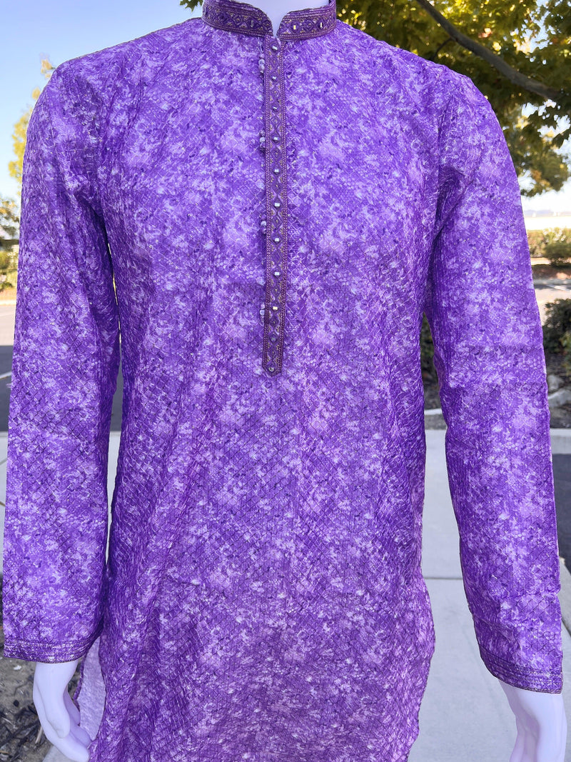 Exclusive Designer Purple Kurta with Digital Printing and Sequence Work in Soft Silk | Wedding Kurtas | Mehandi Function Kurta - Kaash Collection