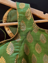 Parrot Green Banarasi Readymade Blouse | Sleeveless Blouse | Size - 36 | Readymade Blouses | Blouses for Sarees | Kaash Collection - Kaash Collection