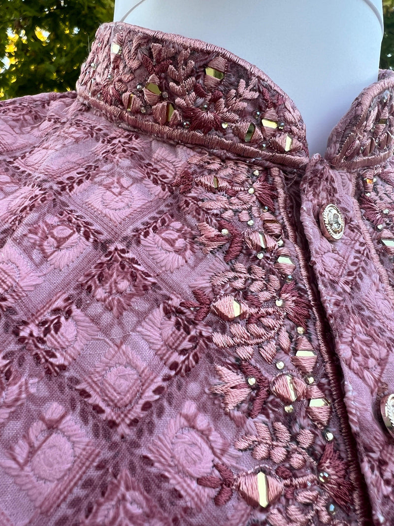 Chikankari Embroidery Mauve Pink Kurta for Men | Mirror Work & Block Prints | Kurta Pajama Set in USA | Ships from California | Kaash Kurtas - Kaash Collection