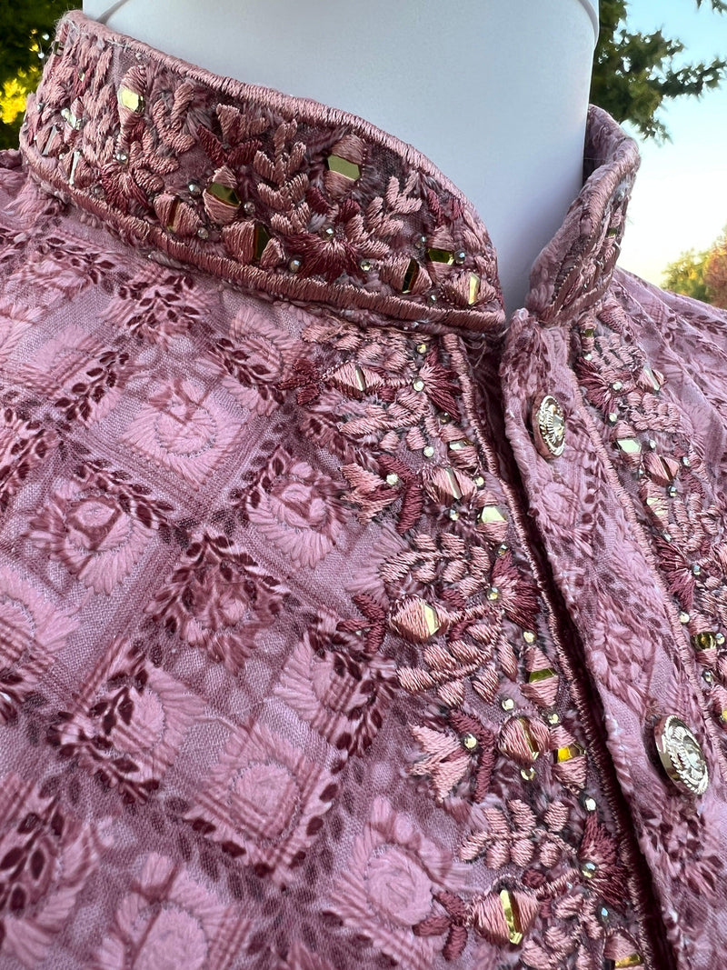 Chikankari Embroidery Mauve Pink Kurta for Men | Mirror Work & Block Prints | Kurta Pajama Set in USA | Ships from California | Kaash Kurtas - Kaash Collection