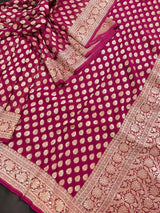 Wine Color Pure Khaadi Georgette Silk Saree with small Gold buttis and Grand Pallu | Pure Georgette Sari | SILK MARK CERTIFIED | Kaash Collection - Kaash Collection