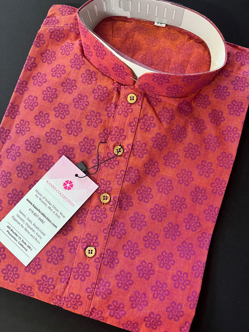 Pink with Purple Design Mens Cotton Kurta Pajama Set |  Mens Ethnic Wear |  Indian Pakistani Kurta Pajama Set | Ships from California - Kaash Collection