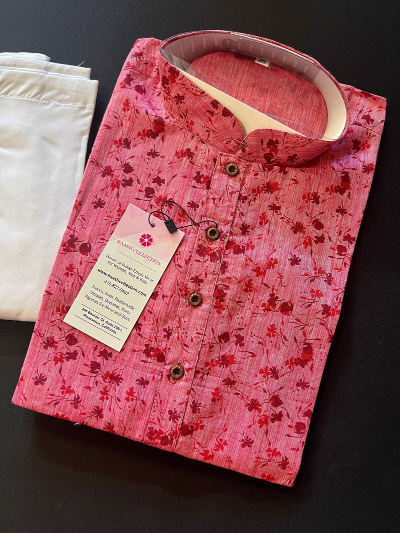 Pink Floral Design Mens Cotton Kurta Pajama Set Mens Ethnic Wear |  Indian Pakistani Kurta Pajama Set | Kaash Collection - Kaash Collection