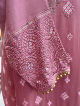 Mauve Color 3pcs Suit in Silk material with Chiffon Dupatta. - Kaash Collection