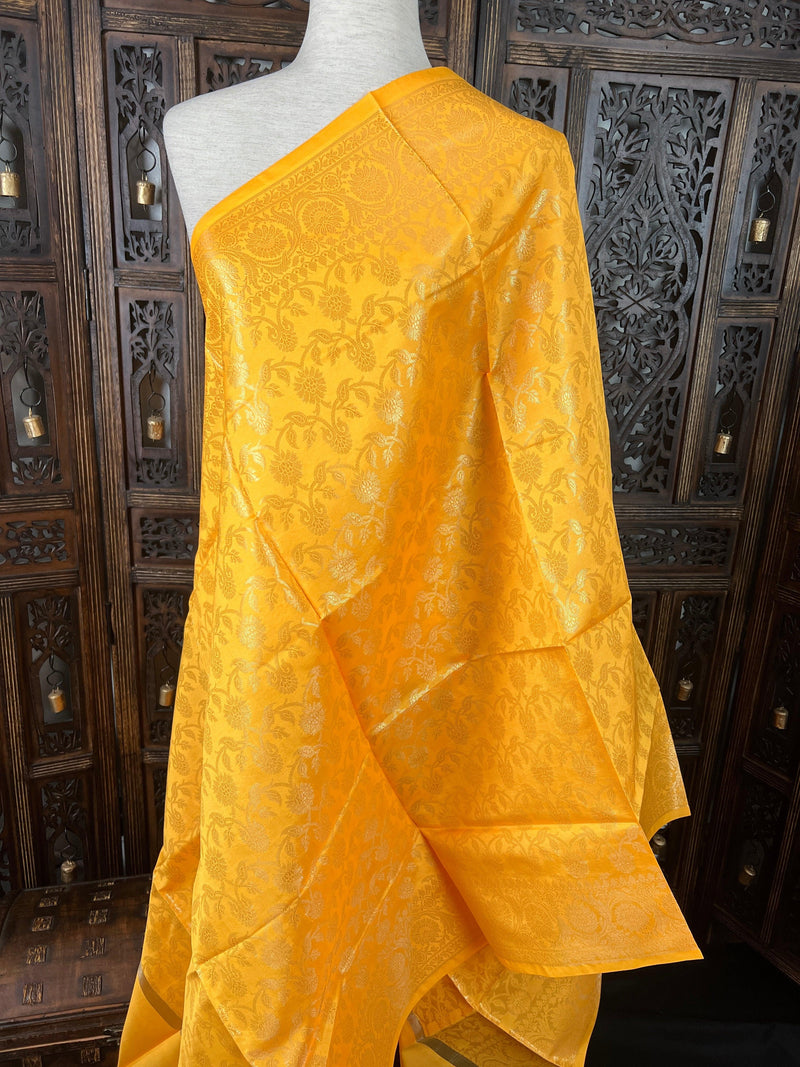 Yellow Banarasi Silk Dupatta Zari Weaved with Floral Pattern Full Jaal Dupatta | Stole | Scarf - Kaash Collection