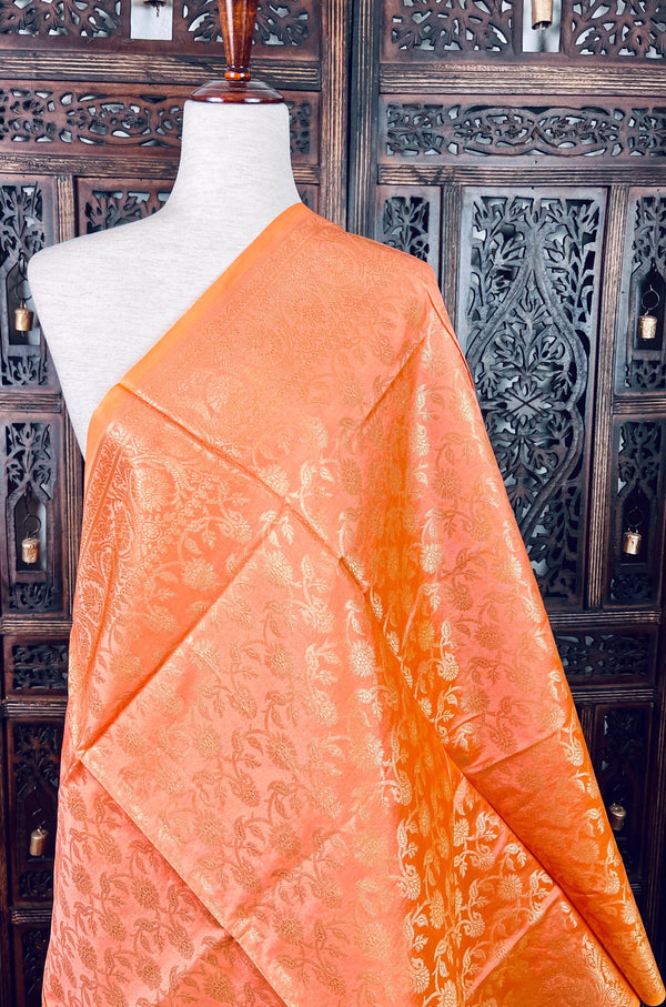 Peach Color Floral Jaal Soft Silk Dupatta | Light Weight |  Indian Dupatta | Stole | Scarf | Gift For Her | Dupattas for Gift | Indian Gifts - Kaash Collection