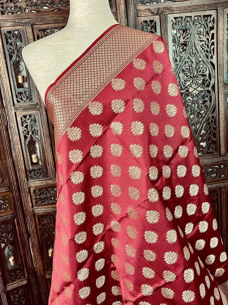 Maroon Banarasi Soft Silk Designer Dupatta with Weaving - Kaash Collection