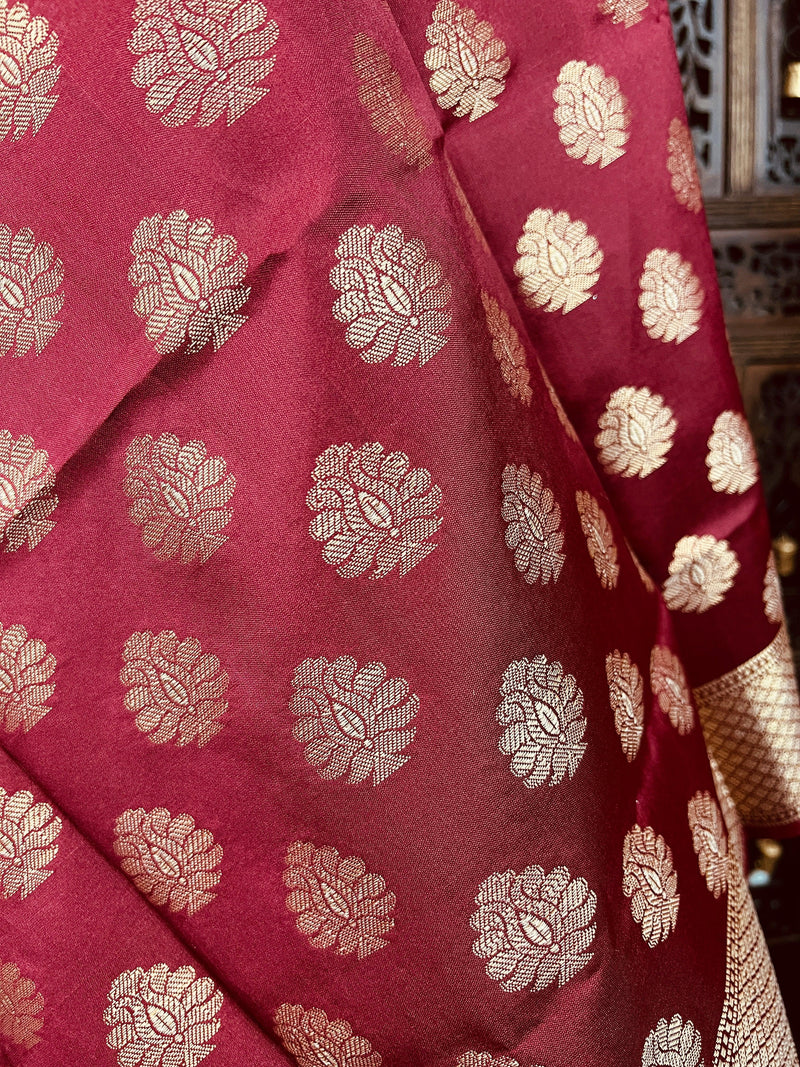 Maroon Banarasi Soft Silk Designer Dupatta with Weaving - Kaash Collection