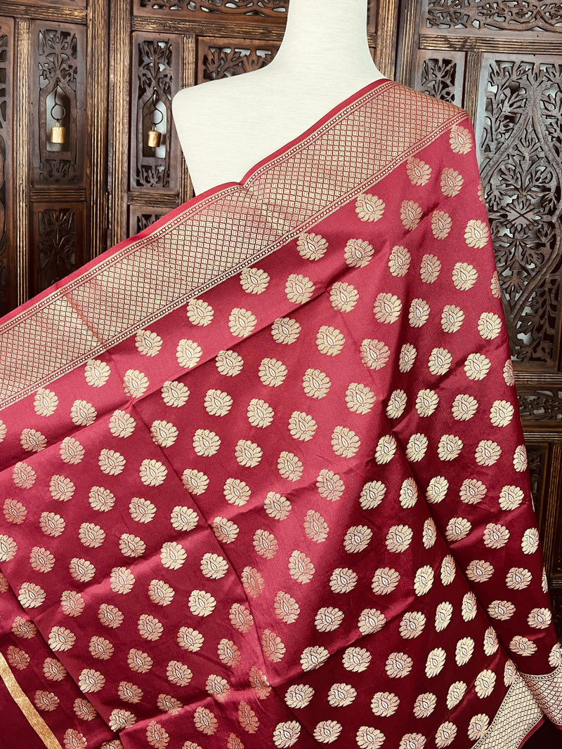 Maroon Banarasi Soft Silk Designer Dupatta with Weaving - Kaash Collection