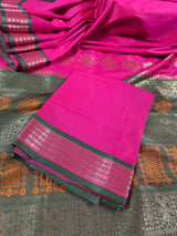 Pink Gadwal Soft Silk Saree with Green combination | Traditional Pallu and Borders | Zari Weave | Kaash Collection - Kaash Collection