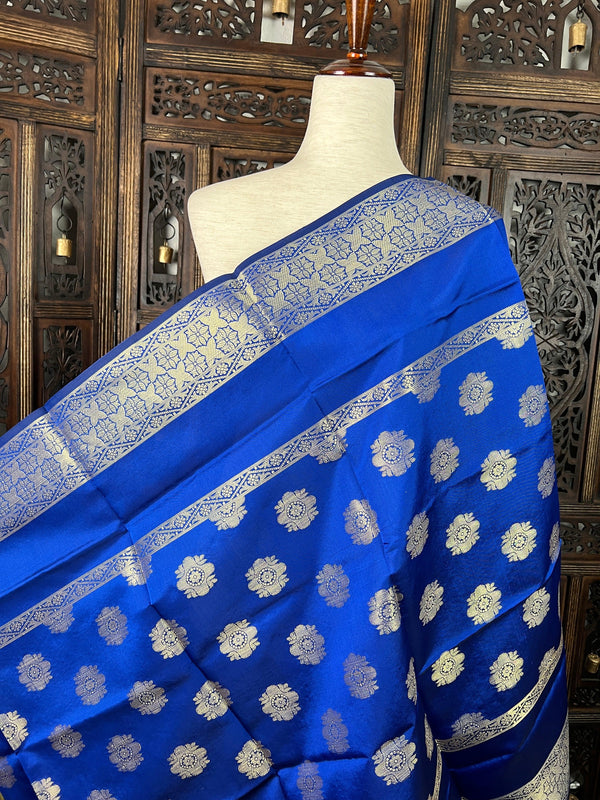 Blue Banarasi Soft Silk Designer Dupatta  with Muted Gold Weaving - Kaash Collection