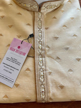 Readymade Cream Color Men Kurta Pajama Set with designer pattern in Raw Silk | Party, Festival and Wedding Men Kurta Pajama - Kaash Collection