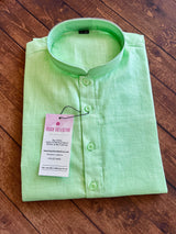 Light Green Color Linen Cotton Kurta Pajama for Men with White Pajama - Kaash Collection