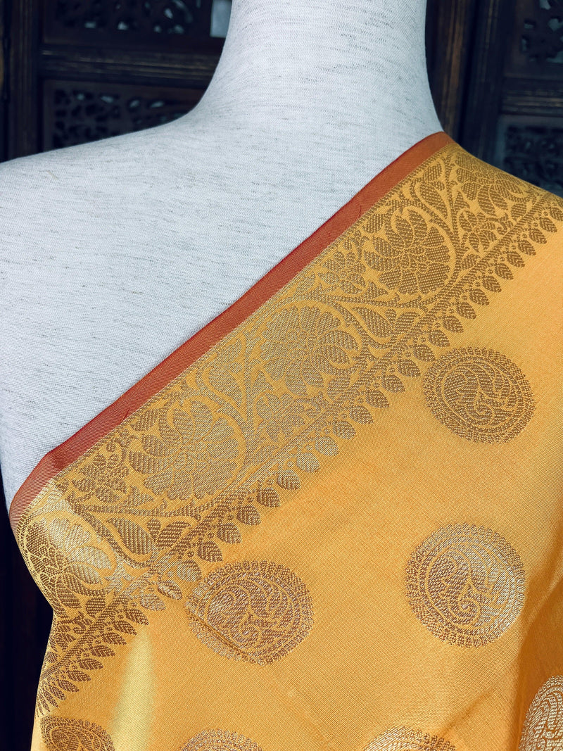 Yellow Banarasi Silk Chakra Designer Dupatta - Kaash Collection