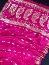 Rani Pink Color Linen blend with Cotton Silk Handloom Saree  with Minakari Work - Kaash Collection