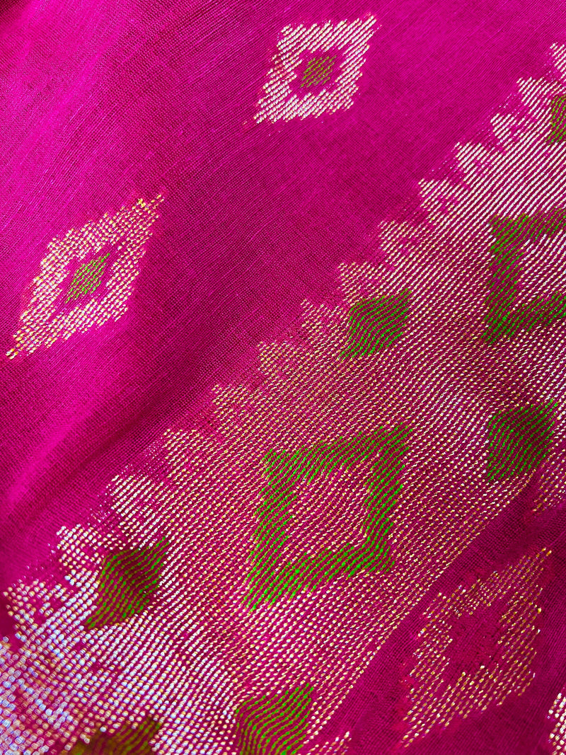 Rani Pink Color Linen blend with Cotton Silk Handloom Saree  with Minakari Work - Kaash Collection