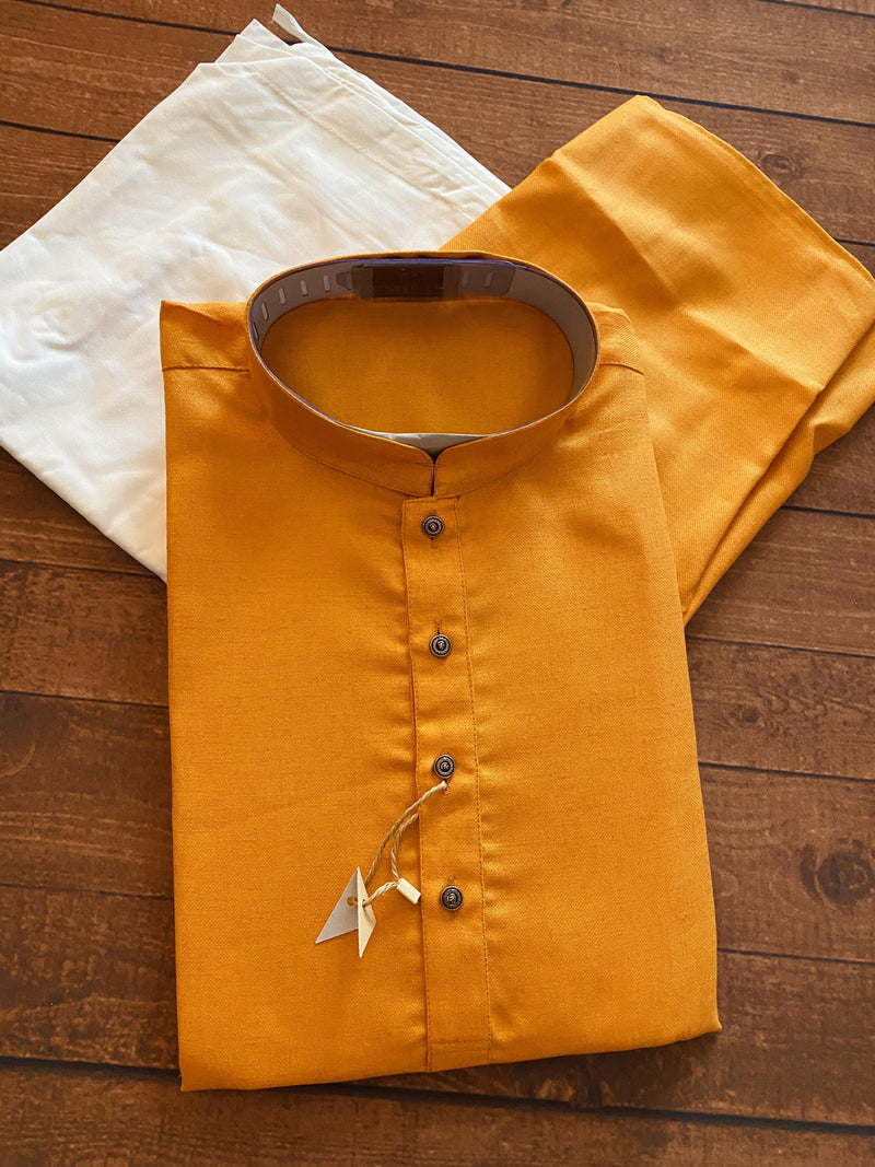 Premium Quality Orange Cotton Kurta with White Bottom - 2pcs Set | Mens Ethnic Wear | Kaash Collection - Kaash Collection