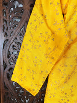 Boys Kurta Pajama Set in Cotton with Floral Pattern, comes with Off white Pajama - Kaash Collection