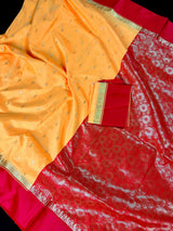 Statement Designer Mango Yellow with Red  Border and Pallu Saree - Kaash Collection