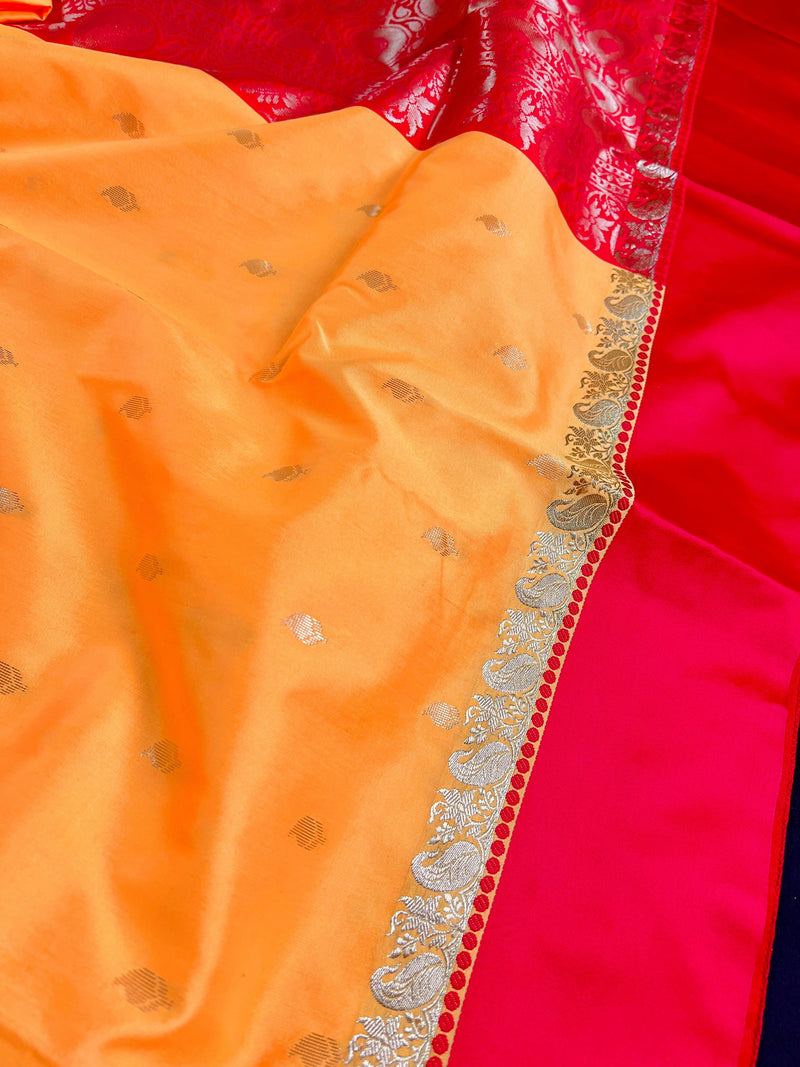 Statement Designer Mango Yellow with Red  Border and Pallu Saree - Kaash Collection