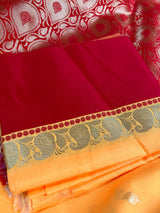 Statement Designer Mango Yellow with Red  Border and Pallu Saree - Kaash Collection