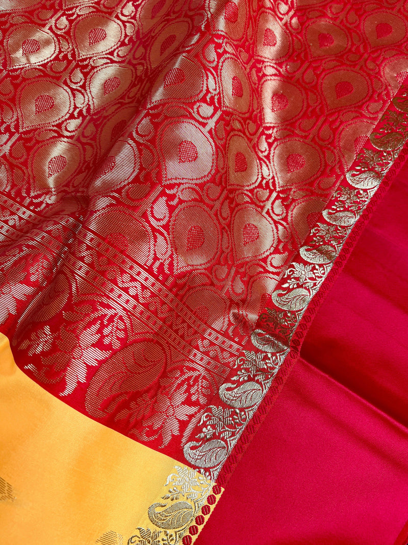 Statement Designer Mango Yellow with Red  Border and Pallu Saree - Kaash Collection