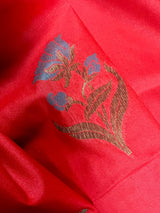 Tomato Red Banarasi Silk Saree with Floral design, Antique Zari Weaving and Meenakari Work - Kaash Collection