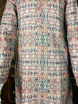 Ikkat Print Linen Silk Kurta with White Cotton Pajama - Kaash Collection