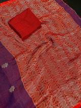 Dual Shade Purple Linen Handwoven Saree - Kaash Collection