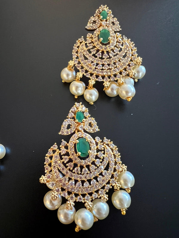 Gorgeous Gold Finish Necklace with Stones |  Ethnic Indian Necklace | Emerald Stones, American Diamond  and Pearls | Kaash Collection - Kaash Collection