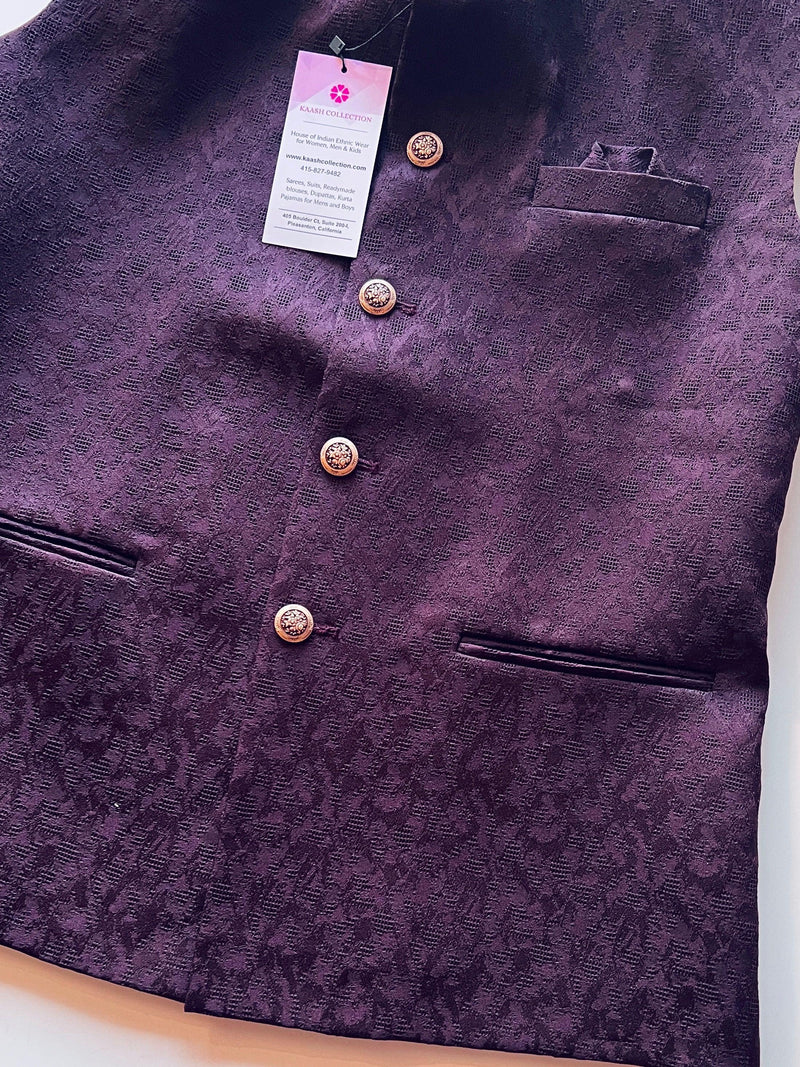 Eggplant Color Modi Nehru Jacket For Men |  Mens Jacket | Jacket for Kurta | Raw Silk Jackets for Men Kurta | Waistcoat | Party Wear for Men - Kaash Collection