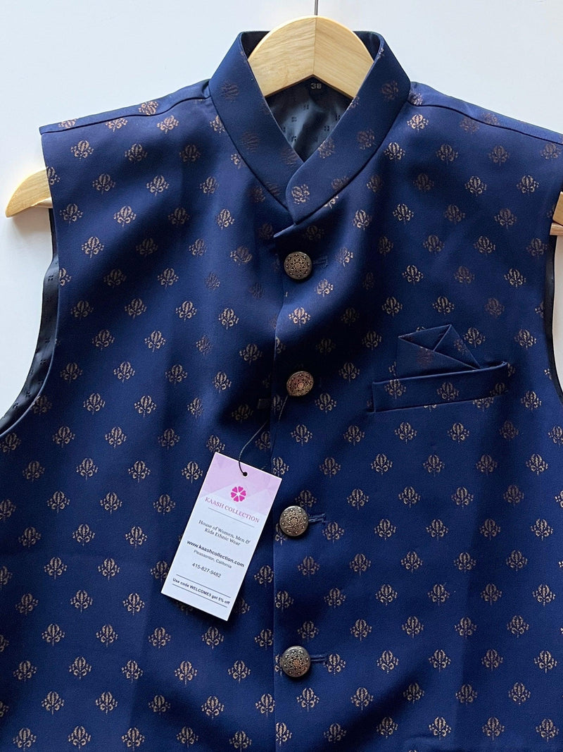Blue Color Modi Nehru Jacket For Men | Green color Mens Jacket | Jacket for Kurta | Silk Jacquard Mens Kurta Jackets | Waistcoat for Kurtas - Kaash Collection