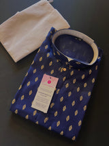 Midnight Blue Color Premium Pure Cotton Kurta Pajama Set for Men with small Self design Buttis | Cotton Men Kurtas | Ships from California - Kaash Collection