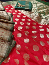 Red with Green combination Traditional Banarasi Handloom Saree in Banarasi Silk | Banarasi Silk Saree | Kaash Collection - Kaash Collection