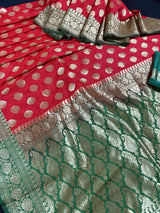 Red with Green combination Traditional Banarasi Handloom Saree in Banarasi Silk | Banarasi Silk Saree | Kaash Collection - Kaash Collection