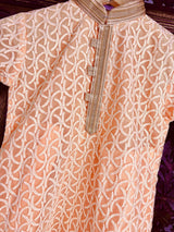 Peach Color Kurta Pajama for Boys in Georgette material with Lucknowi Chikankari Work - Kaash Collection