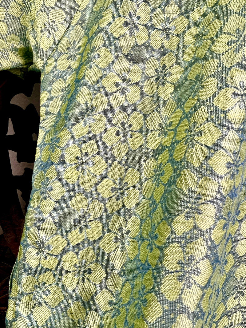 Boys Soft Silk Light Parrot Green Kurta Pajama in Floral Design with White Cotton Churidar Pajama - Kaash Collection