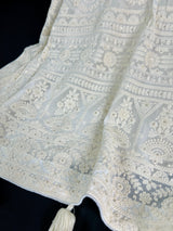 White Color Pure Georgette Saree with Chikankari and Sequin Work| Lavender Color Saree | Chikankari Sarees  | Kaash Collection - Kaash Collection