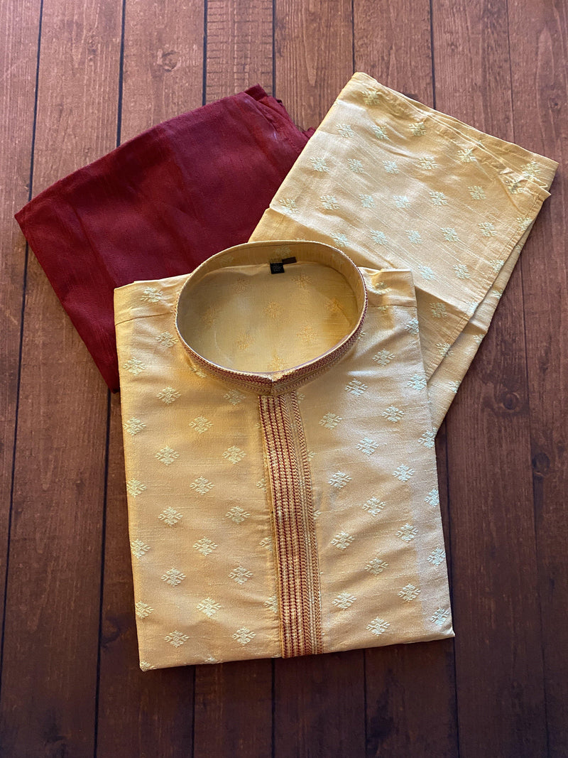 Light Mustard Yellow Kurta with Weave Work in Raw Silk Kurta Pajama Set | Kaash Collection Active - Kaash Collection