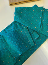 Teal Green Men Kurta Pajama with Self Design material with small Zari Weave butti | Mens Kurtas for Wedding, Receptions and Party | Kurtas For Men - Kaash Collection