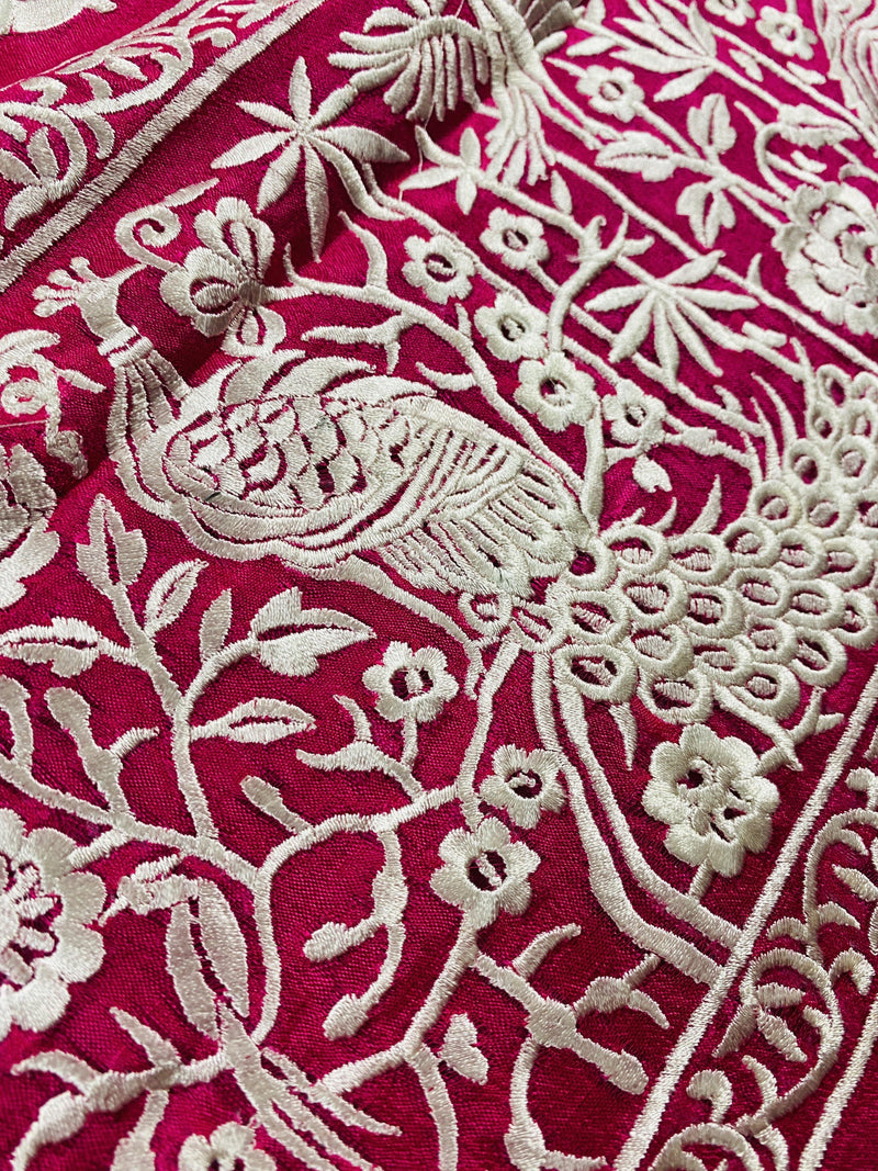 Hot Pink Parsi Gara Pure Handloom Georgette Silk Saree | Parsi Gara Saree | Rani Color Saree | Kaash Collection - Kaash Collection