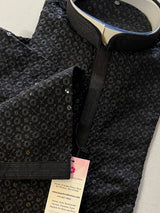 Sequin Chikhenkari Embroidery Kurta Pajama Set in Black | Designer Wedding Mens Wear | Wedding, Party Wear Kurta | Sequin Chikhenkari Kurta - Kaash Collection