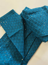 Sequin Chikhenkari Kurta Pajama Set in Teal Color | Designer Wedding Mens Ethnic Wear | Wedding, Party Wear Kurta | Sequin Chikhenkari Kurta - Kaash Collection