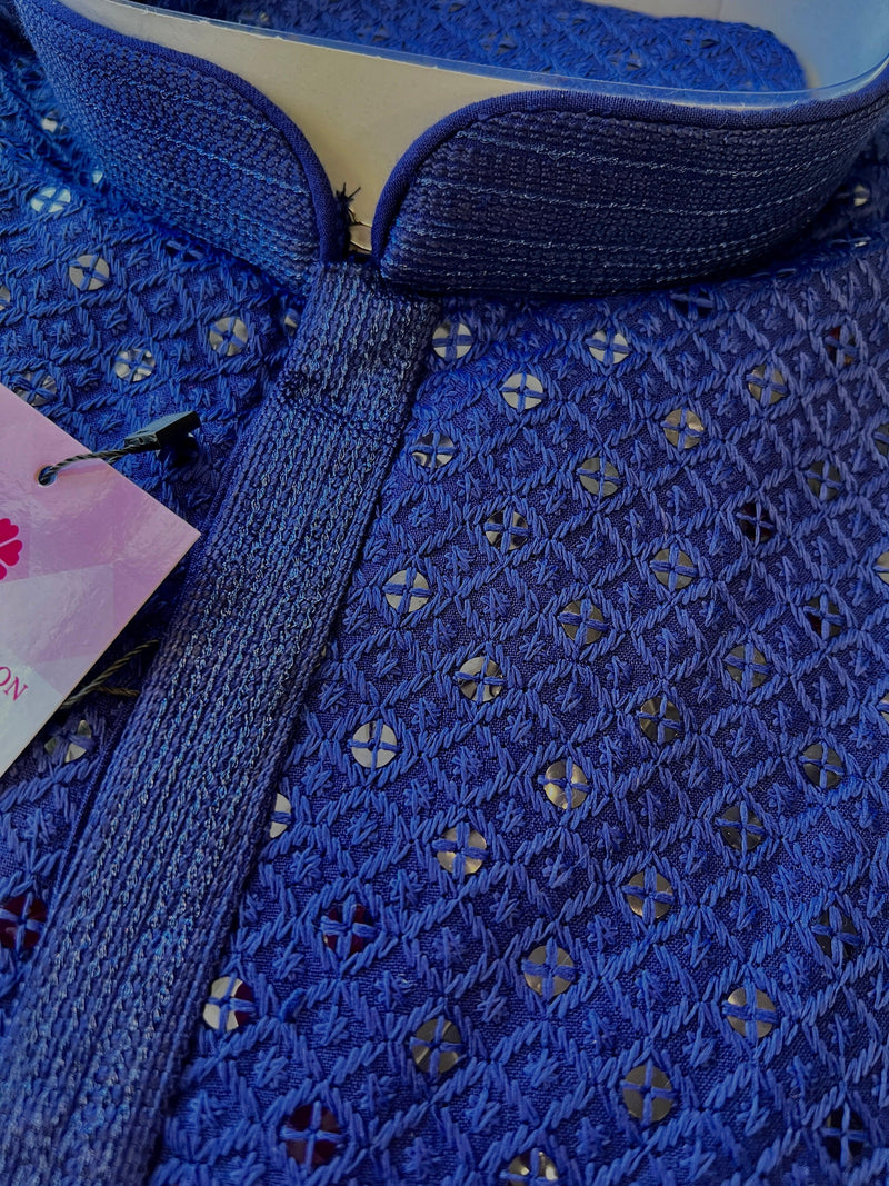 Sequin Chikhenkari Kurta Pajama Set in Royal Blue | Designer Wedding Mens Ethnic Wear | Wedding, Party Wear Kurta | Sequin Chikhenkari Kurta - Kaash Collection