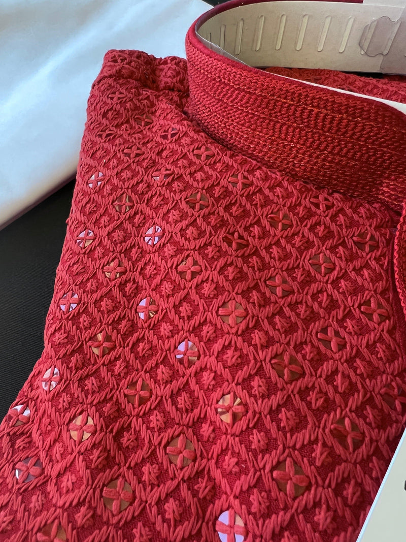 Sequin Chikhenkari Kurta Pajama Set in Maroon Red | Designer Wedding Mens Ethnic Wear | Wedding, Party Wear Kurta | Sequin Chikhenkari Kurta - Kaash Collection