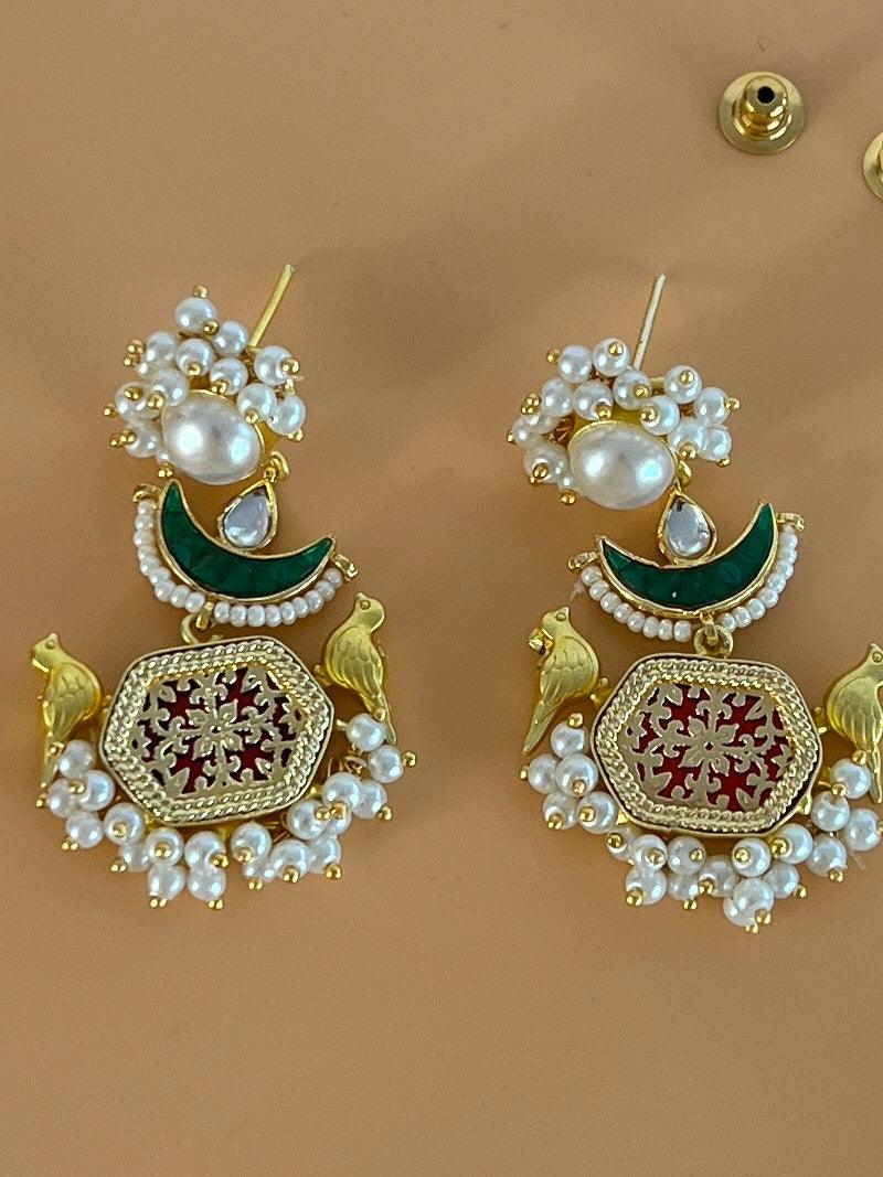 Party Wear Pair of Earrings | Birds Motifs | Light Weight | Gold Finish Earrings | Pearl Earrings | Danglers | Earrings with Pearls - Kaash Collection