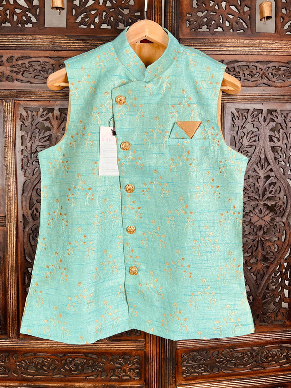 Designer Sea Green Modi Nehru Jacket For Men | Waist Coat | Jacket for Kurta | Gift For Him | Wedding Kurta | Kaash Collection Copy - Kaash Collection