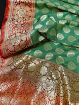 Green with red combination Traditional Banarasi Handloom Saree with Meenakari Work | Banarasi Silk Saree | Kaash Collection - Kaash Collection