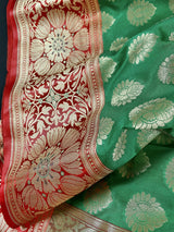 Green with red combination Traditional Banarasi Handloom Saree with Meenakari Work | Banarasi Silk Saree | Kaash Collection - Kaash Collection